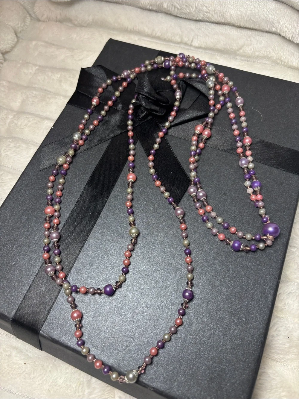 Two Strand Purple and Pink Beaded Necklace
